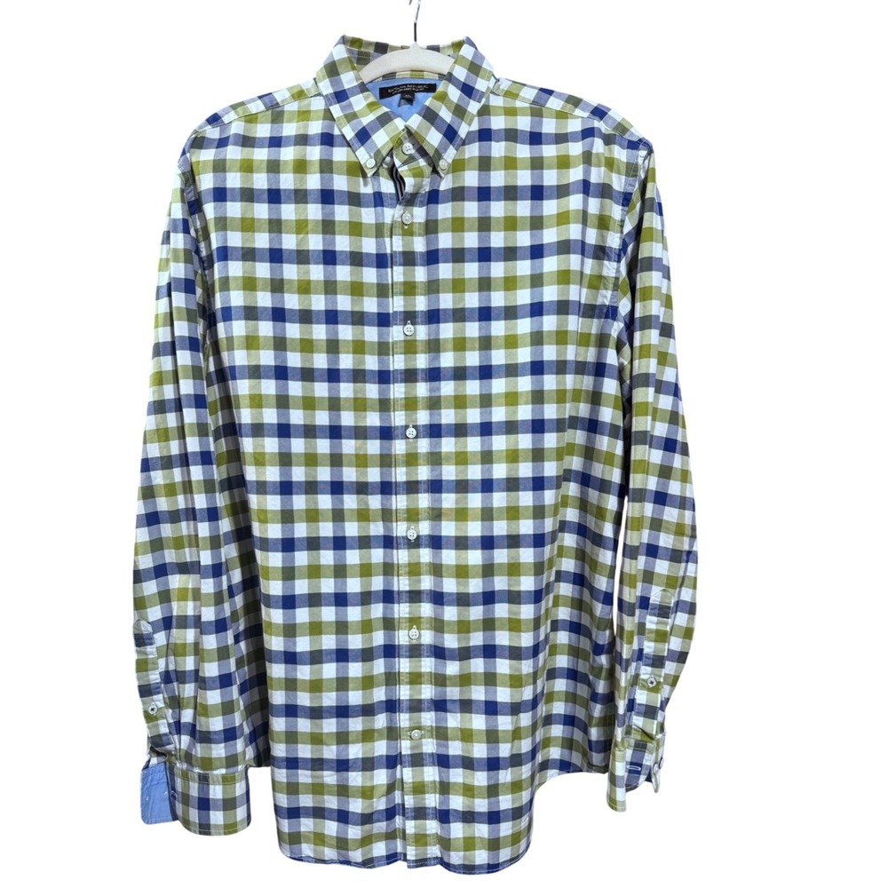 Banana Republic Oxford Shirt Woven Green Blue Gingham XL Slim Fit Button Down